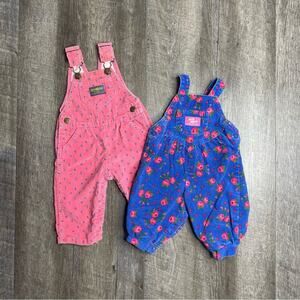 Vintage Osh Kosh Baby B Gosh Corduroy Floral Overalls Baby Girls Size 6-9 Months